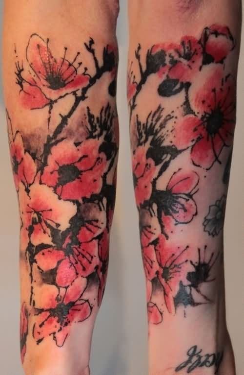 Amazing Cherry Blosoom Tattoos On Sleeve